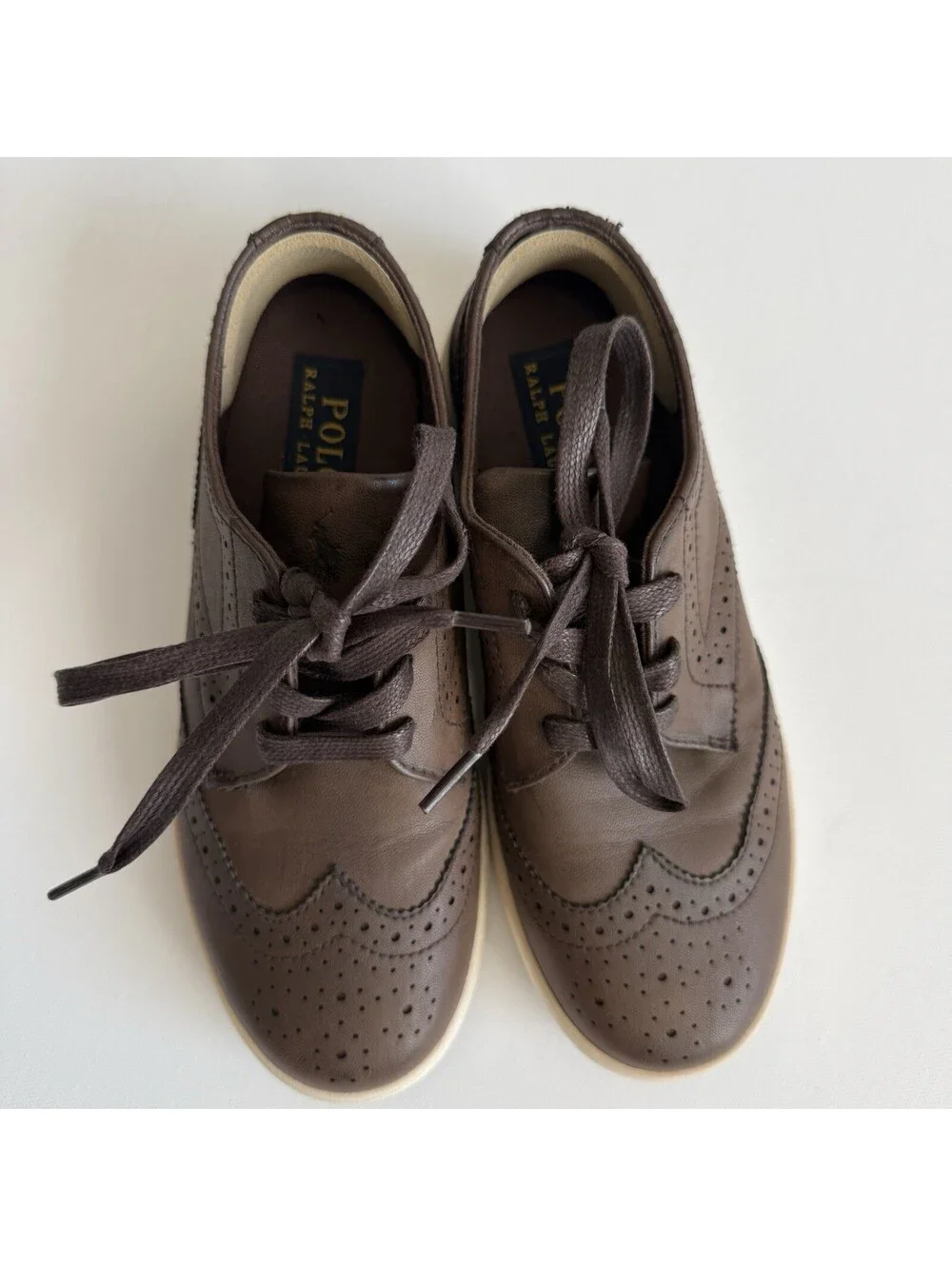 Polo Ralph Lauren Alek Boys Brown Wingtip Oxford Sneakers US 2